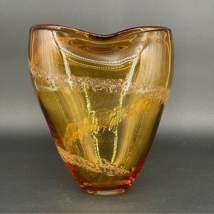 Glass Retro Freeform Amber Bubbly Vase Murano Eames Era